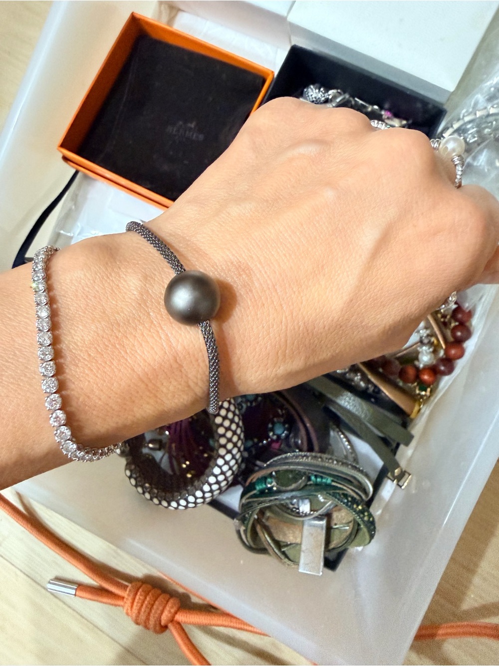 Minimalist Gray Pearl Cord Bracelet — Sleek Everyday Accent